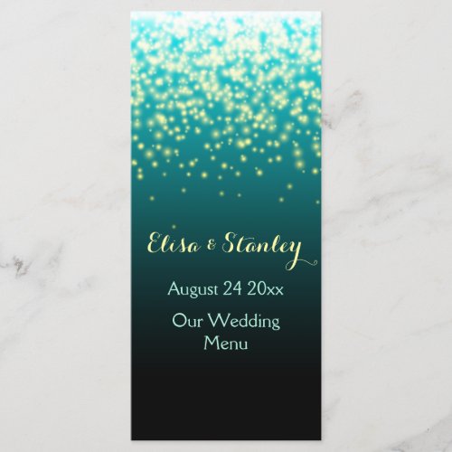 Sparkling lights in the sky teal wedding menu