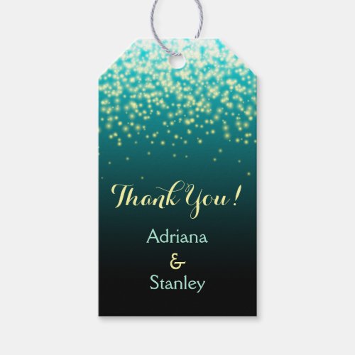 Sparkling lights in the sky teal wedding Thank You Gift Tags