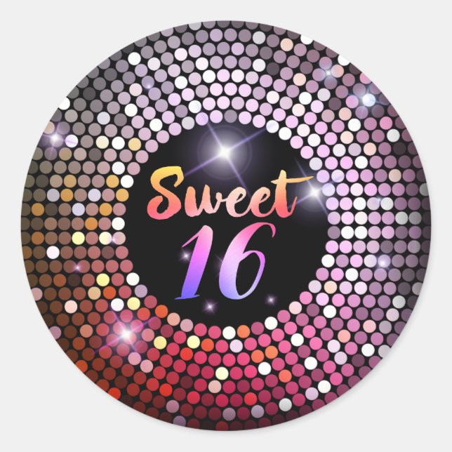 Sparkling Lights Modern Chic Sweet 16 Classic Round Sticker (Front)