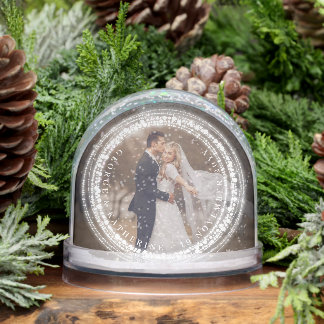 Sparkling Lights Mr & Mrs First Christmas Photo Snow Globe