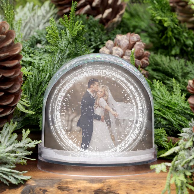 Sparkling Lights Mr & Mrs First Christmas Photo Snow Globe (Winter)