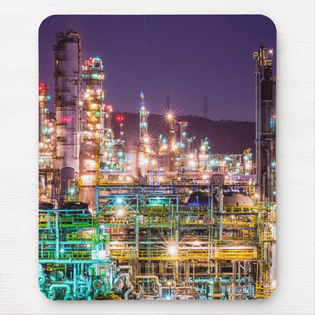 Sparkling Lights Oil Refinery Night Scene Mouse Pad (Front)