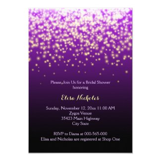 Sparkling lights purple wedding bridal shower card