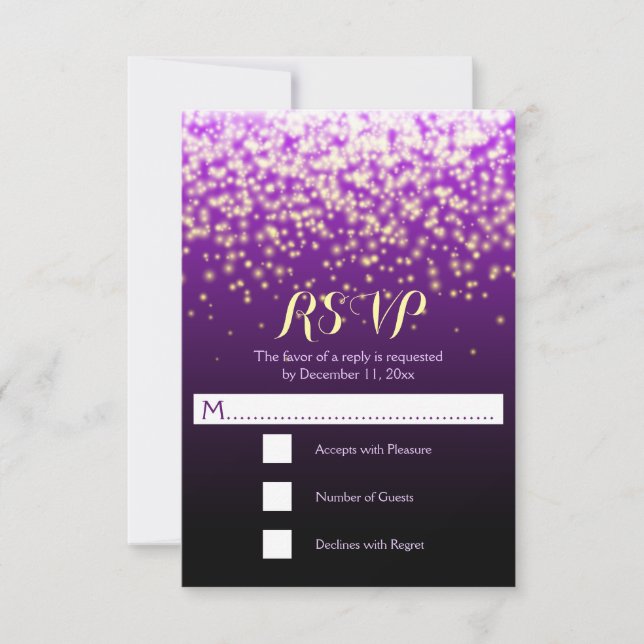 Sparkling lights purple wedding RSVP (Front)