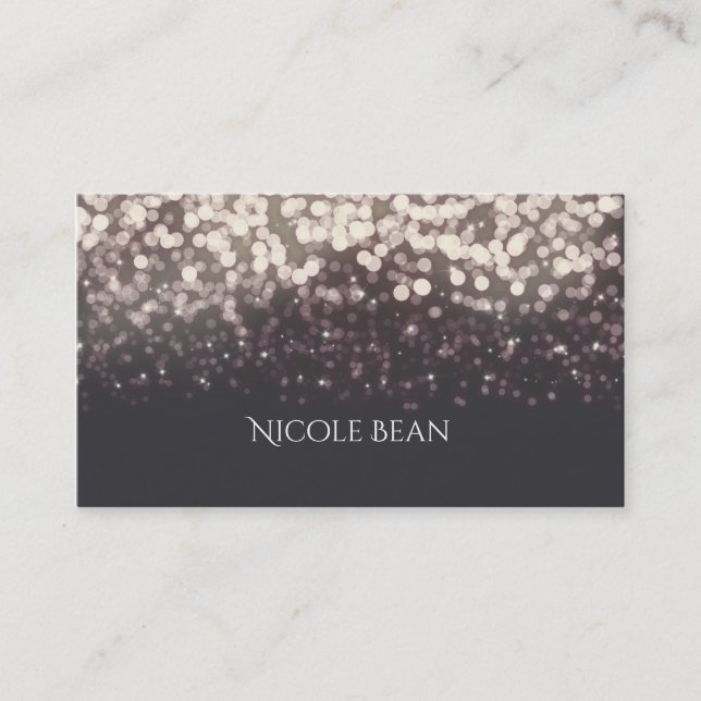 Sparkling Lights Romantic Grey Modern Glam Business Card (Front)