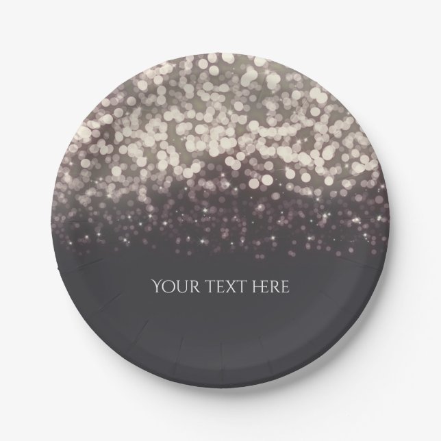 Sparkling Lights Romantic Grey Modern Wedding Paper Plates (Front)