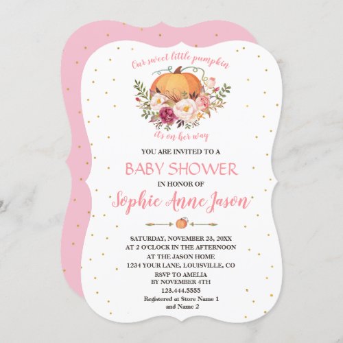 Sparkling Little Pumpkin Blush Floral Baby Shower Invitation