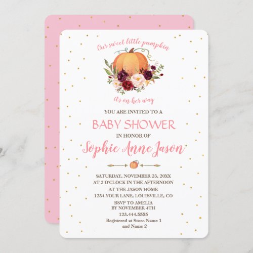 Sparkling Little Pumpkin Thanksgiving Baby Shower Invitation