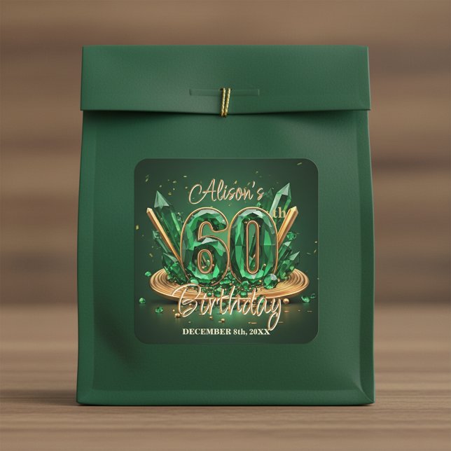 Sparkling Luxury Emerald Green Gold 60th Birthday Square Sticker (Creator Uploaded)