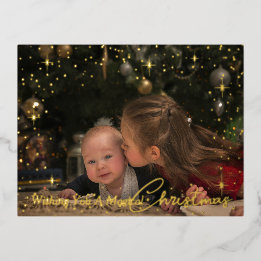 Sparkling Magical Christmas Wishes Photo Foil Holiday Postcard