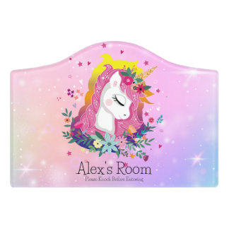 Sparkling Magical Pink Unicorn Kids Door Sign 