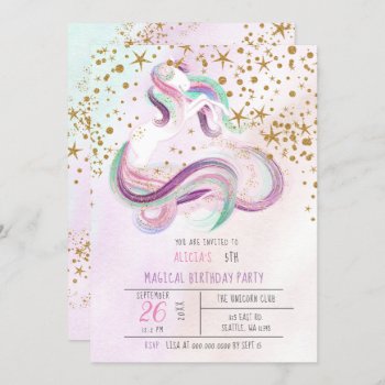 Sparkling Magical Unicorn Birthday Invitations by Invitationboutique at Zazzle