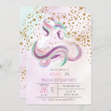 Sparkling Magical Unicorn Birthday Invitations