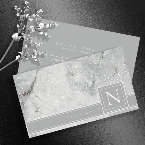 Sparkling Marble Monogram Neutral Gray Std ID672 B Business Card