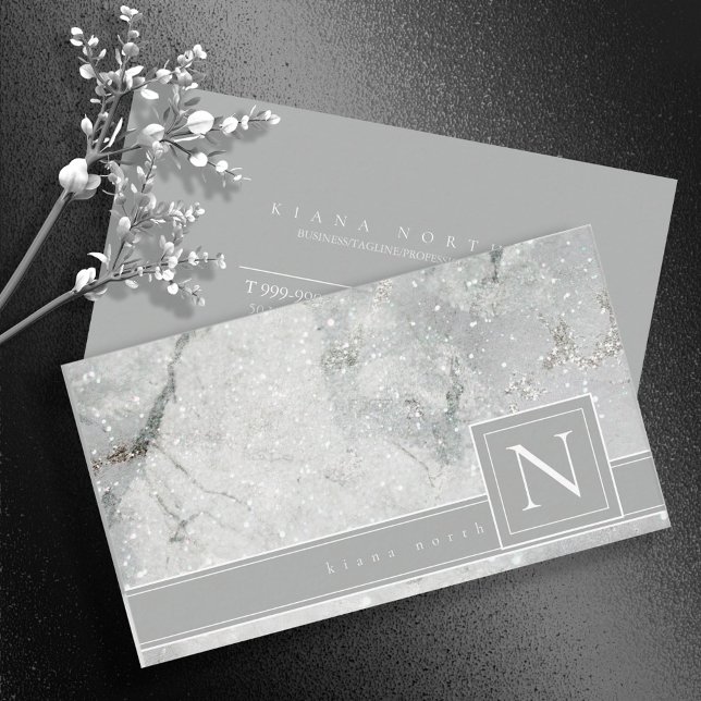 Sparkling Marble Monogram Neutral Gray Std ID672 B Business Card (Creator Uploaded)