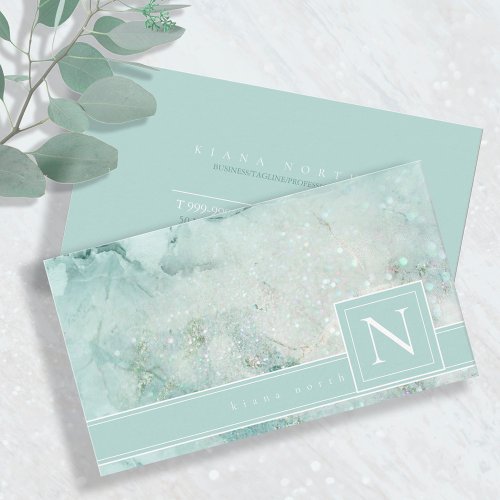 Sparkling Marble Monogram Pastel Green Std ID672 Business Card