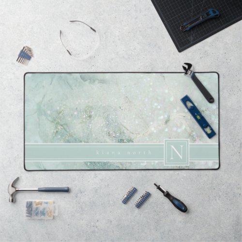 Sparkling Marble Monogram Pastel Green Std ID672 Desk Mat