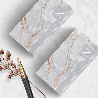 Sparkling Marble Monogram Warm Gray Copper ID672 Business Card