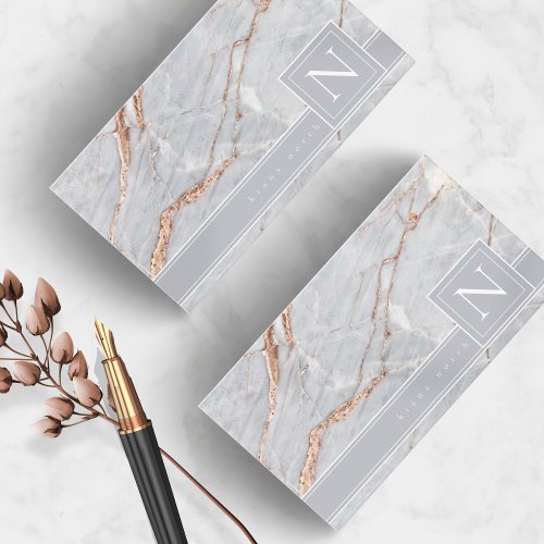 Sparkling Marble Monogram Warm Gray Copper ID672  Business Card