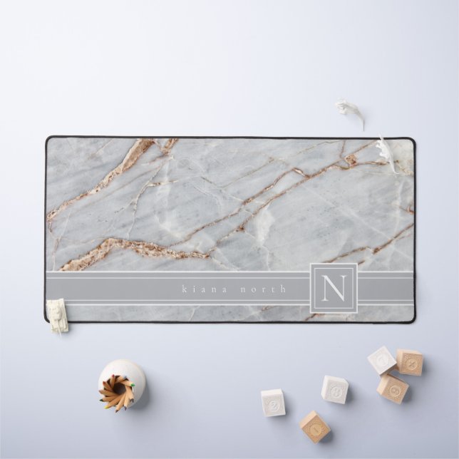 Sparkling Marble Monogram Warm Gray Copper ID672 Desk Mat (Kids Table)