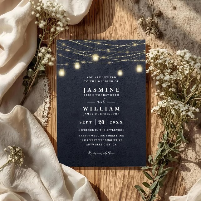 Sparkling Mason Jar Lights Rustic QR Code Wedding Invitation (Creator Uploaded)