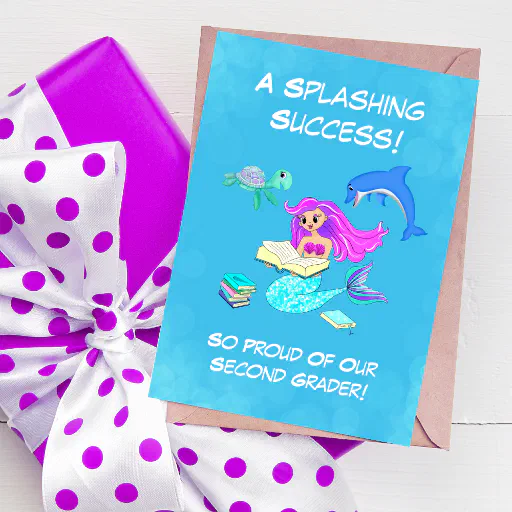 Sparkling Mermaid Reading Books Graduation 2nd. Card