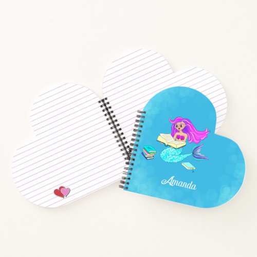 Sparkling Mermaid With Eyeglasses Name Reading Notebook