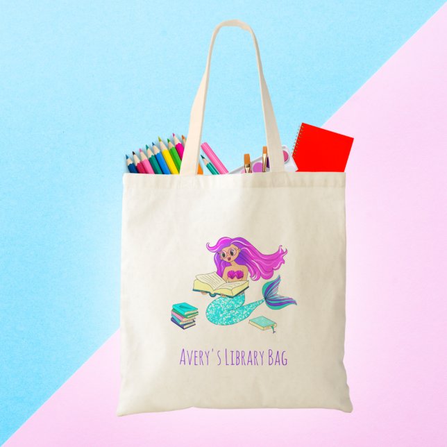 Sparkling Mermaid With Eyeglasses Reading Name Tote Bag (Creator Uploaded)