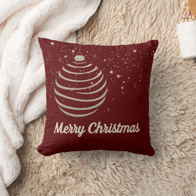 Sparkling Merry Christmas Ornament Throw Pillow (Blanket)