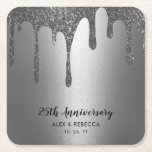 Sparkling Metallic Silver Drips 25th Anniversary S Square Paper Coaster<br><div class="desc">Sparkling Metallic Silver Drips 25th Anniversary Coaster</div>