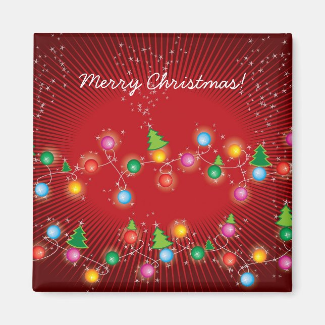 Sparkling Mini X'mas Tree Lights Gift Magnet (Front)