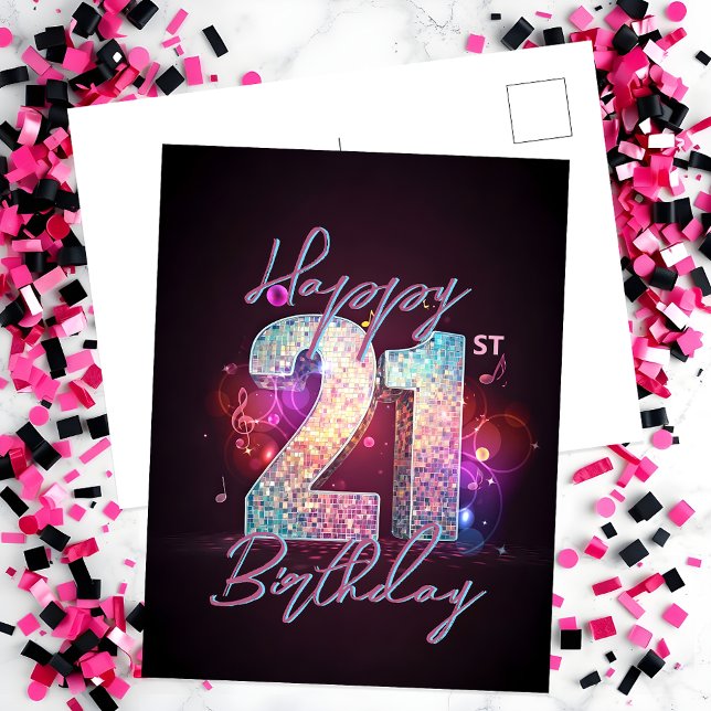 Sparkling Modern Chic Disco Dance 21st Birthday Postcard (Creator Uploaded)