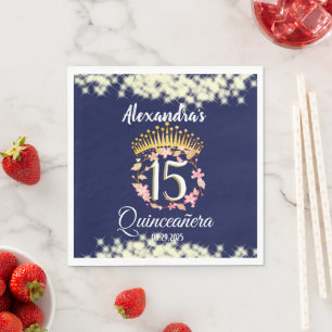 Sparkling Navy Blue Spanish Quinceanera  Napkins