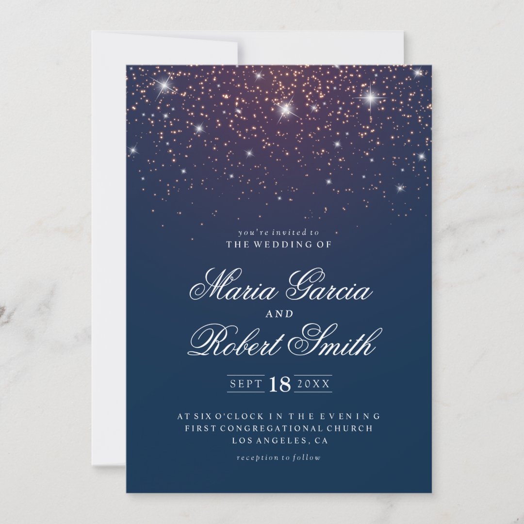 Sparkling Navy Blue Wedding Invitation Card | Zazzle