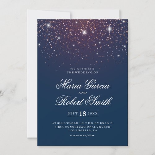 Sparkling Navy Blue Wedding Invitation Card