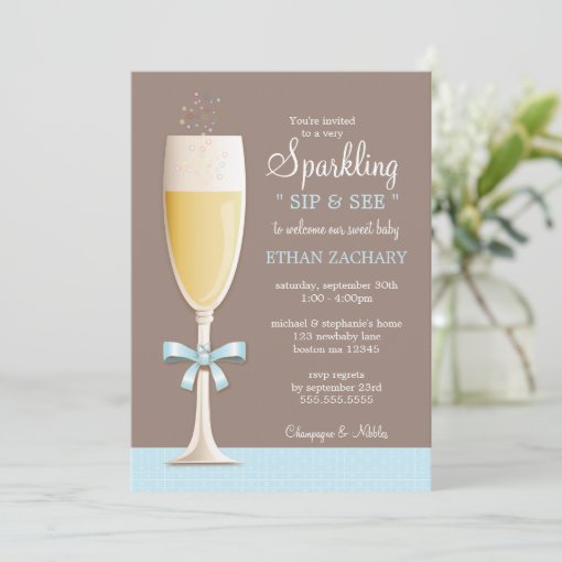 Sparkling New Baby Boy Sip and See Invitation | Zazzle