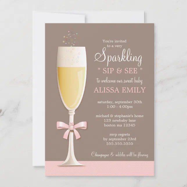 Sparkling New Baby Girl Sip and See Invitation | Zazzle