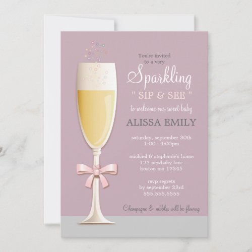 Sparkling New Baby Girl Sip and See Invitation