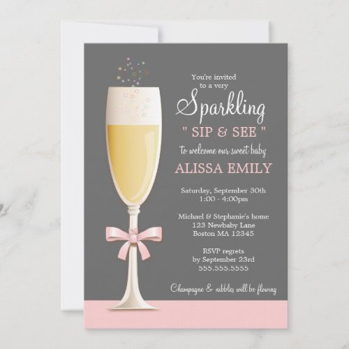 Sparkling New Baby Girl Sip and See Invitation
