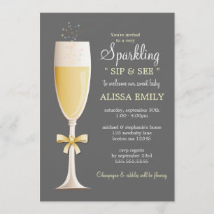 Sparkling New Baby Sip and See in Gray Yellow Invitation