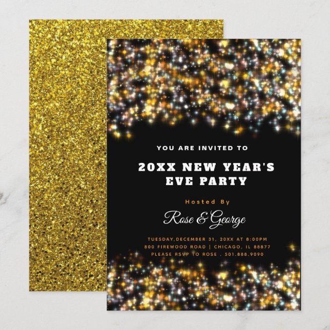 Sparkling New Year's Eve Party 20XX Gold Glitter Invitation (Front/Back)