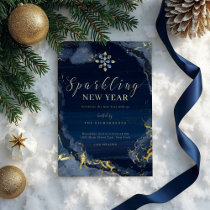 Sparkling New Years Eve Party Navy Gold Watercolor Foil Holiday Card