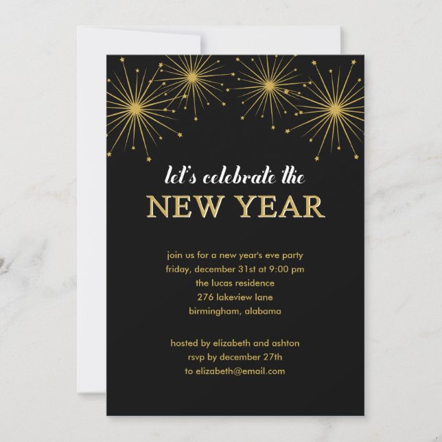 Sparkling Night New Year's Eve Party Invitation (Front)
