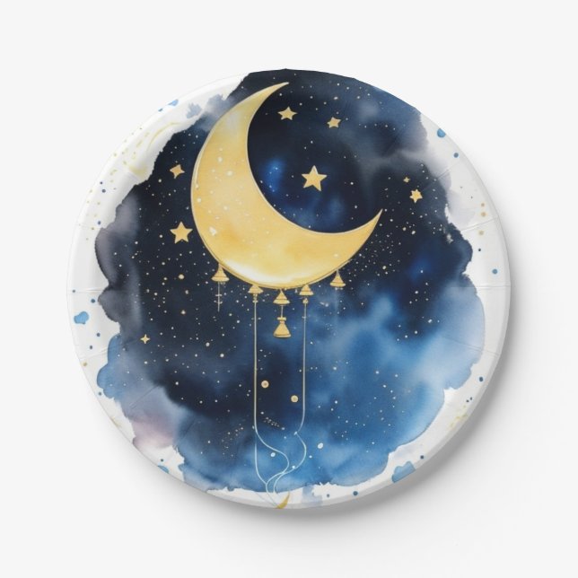 Sparkling Night Sky Baby Shower Paper Plates (Front)