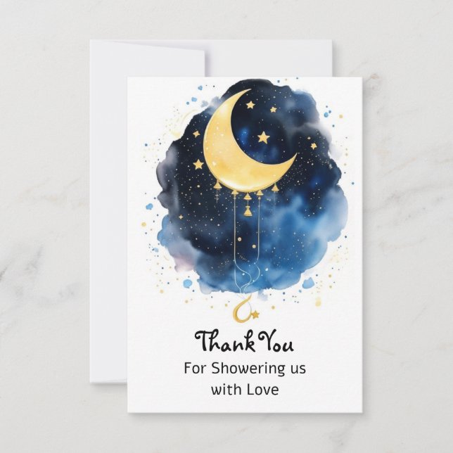 Sparkling Night Sky Baby Shower Thank You Card (Front)