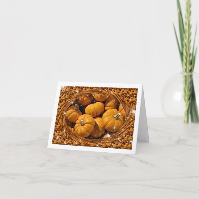 Sparkling Orange Pumpkins and Swirled Tiled Border Card (Front)