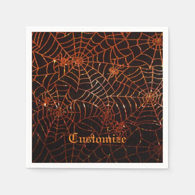 Sparkling Orange Spider Webs Napkins (Front)