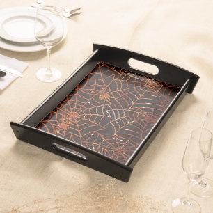 Sparkling Orange Spider Webs Serving Tray