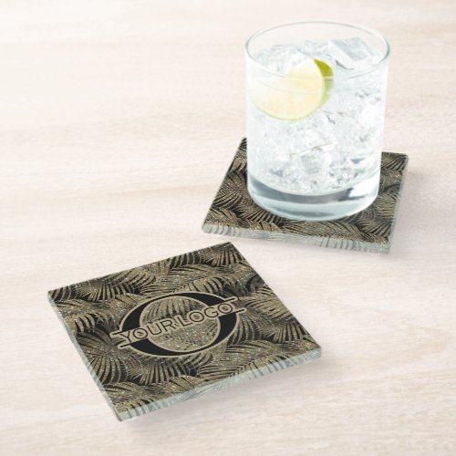 Sparkling Palm Leaves Pattern Gold ID831 Glass Coaster