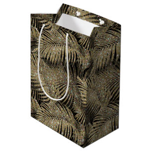 Sparkling Palm Leaves Pattern Gold ID831 Medium Gift Bag